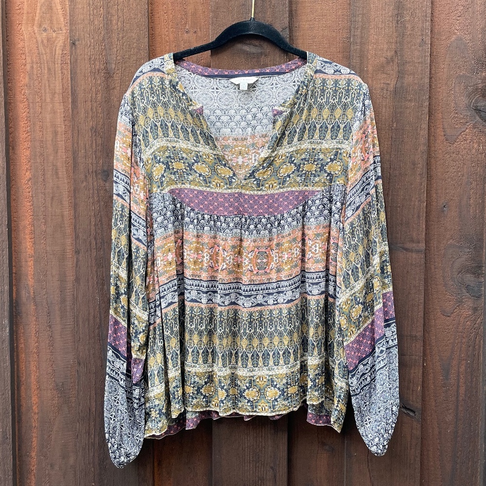 Lucky Brand boho long sleeve peasant top Large
